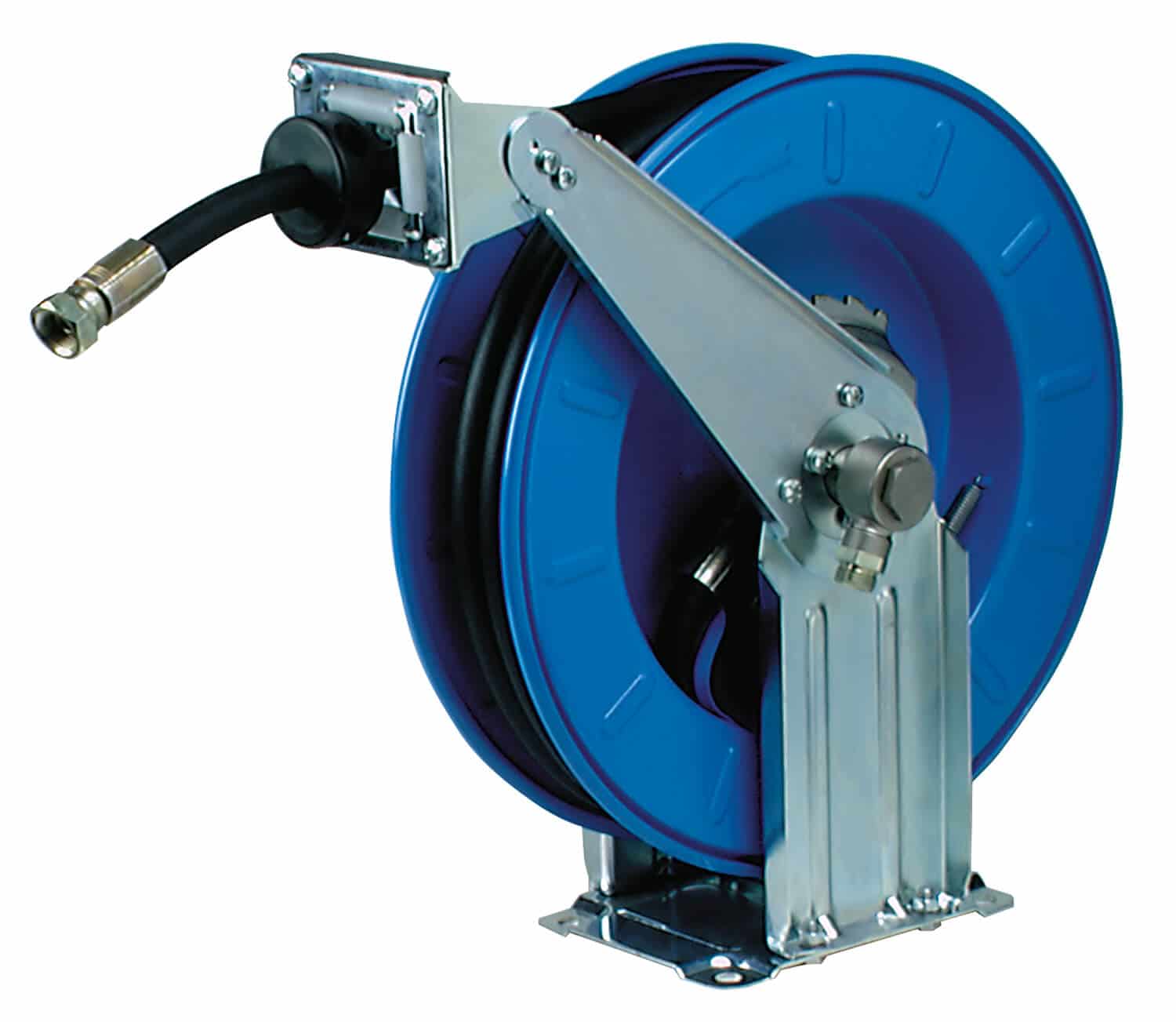 Automatischer Schlauchaufroller für Luft, Wasser, Öle und Diesel mit 15 m Schlauch DN 12, zur Wand-, Boden- oder Deckenmontage.