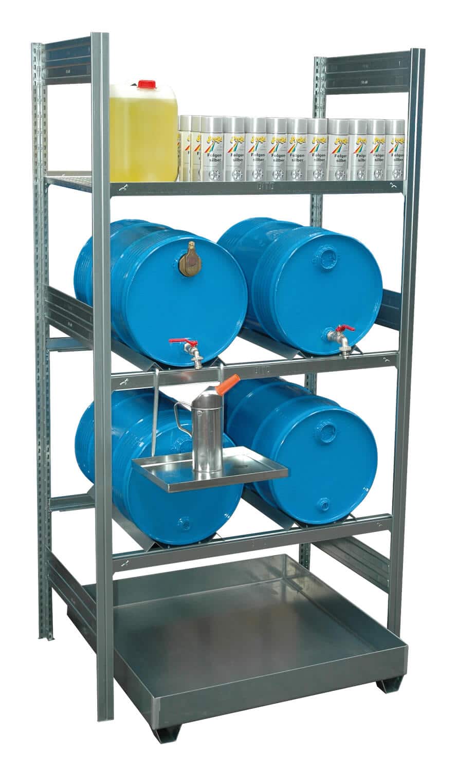 Abfüllplatz zur Lagerung von 4x 60 Ltr.-Fässern und 1x Gitterrostauflage.