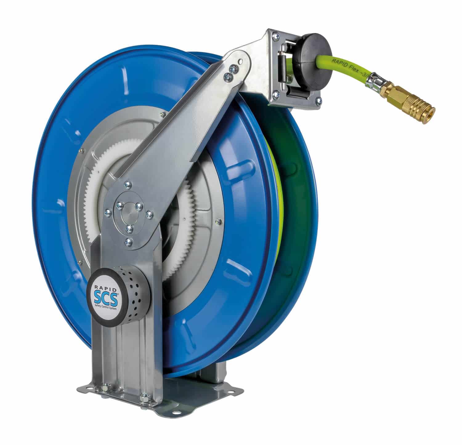 Automatischer Schlauchaufroller für Luft mit 20 m Spezial-Flex-Schlauch DN 10, zur Wand-, Boden- oder Deckenmontage.