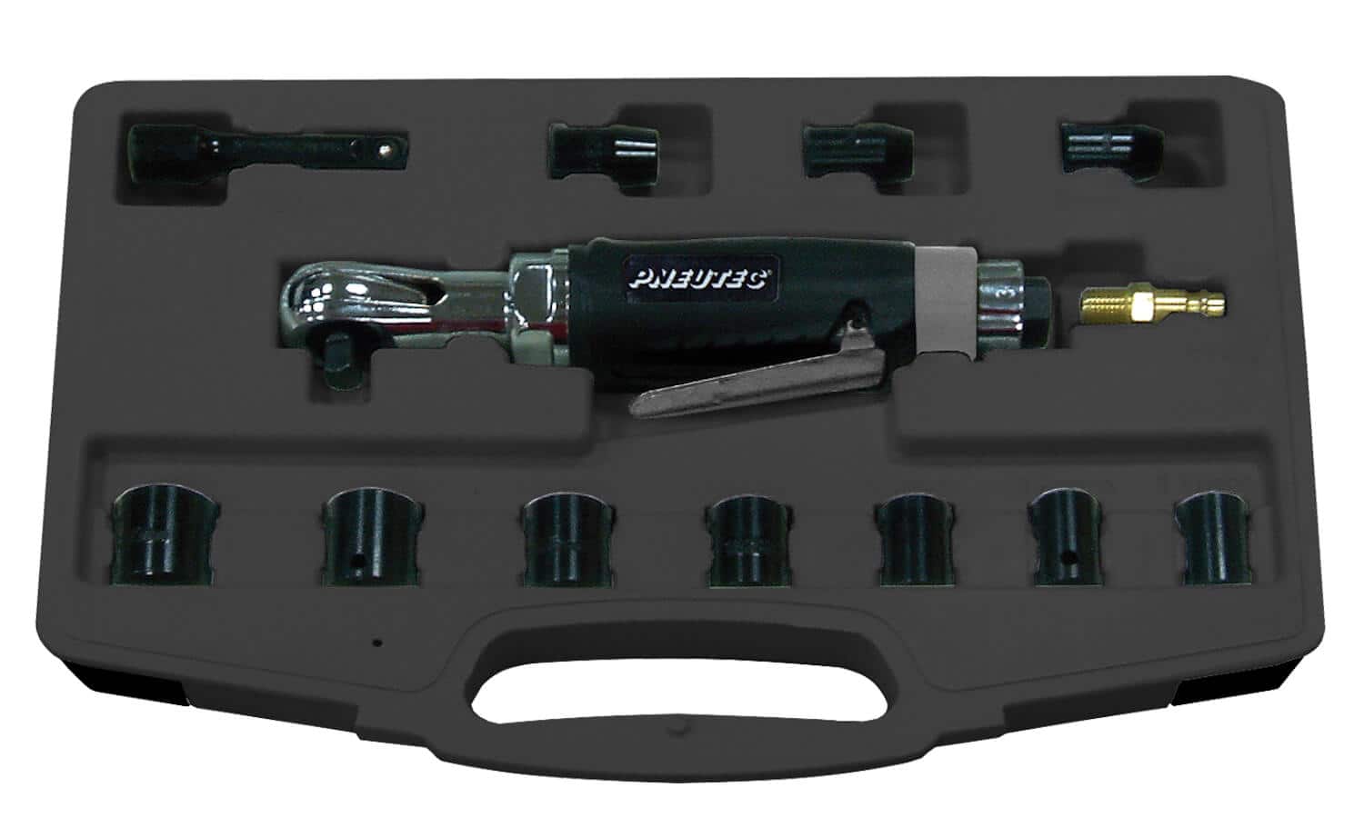 PNEUTEC Ratschenschrauber-Set aus der HITEC LINE mit 3/8\ Antrieb im praktischen Kunststoffkoffer.